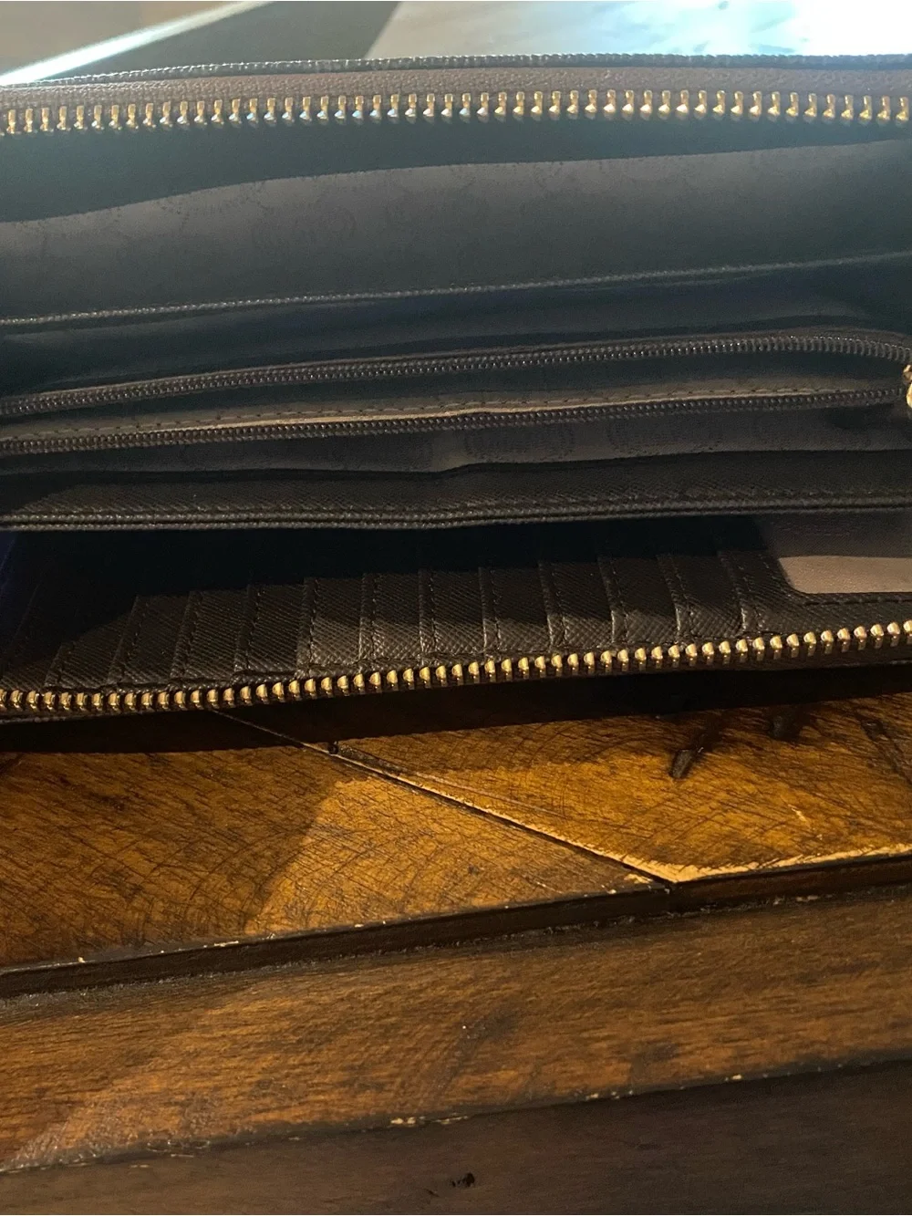 Michael Kors Dark Brown MK Logo Continental Wallet with Gold Plate